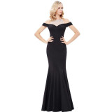 Kate Kasin Drop Shoulder Sequin Evening Dresses 2017 Sheer Prom Gowns Long Black Mermaid Evening Dress Robe de Soiree Longue