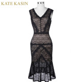 Kate Kasin Black Short Cocktail Dresses Women Lace Party Dress Knee Length Mermaid Style Robe de Cocktail 2018 Prom Dress 1079