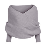 KASY Women Casual Winter Open Stitch Sweater Long Sleeve V neck Criss-Cross Short Black Sweters Fashion Pullovers Shrug Sweaters