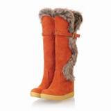Karinluna Fashion Women Knee High Boots Hidden Wedges Faux Rabbit Fur Upper Platform Winter Fur Shoes Buckle Warm Snow Boots