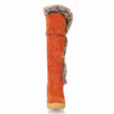 Karinluna Fashion Women Knee High Boots Hidden Wedges Faux Rabbit Fur Upper Platform Winter Fur Shoes Buckle Warm Snow Boots