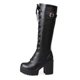 KarinLuna plus size 34-43 Sexy square high heel Knee High Boots Women Lace Up Thick Platform Winter Shoes With Fur Snow Boot