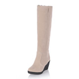 KARINLUNA 2017 large size 34-43 Fashion Women Snow Boots Warm Fur Shoes Wedge high Heel Shoes Platform knee high Boots Winter