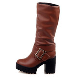 KarinLuna Big Size 34-43 mid-calf Boots Women Buckle Platform Shoes Women black brown Warm Square high Heels winter Boots