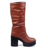 KarinLuna Big Size 34-43 mid-calf Boots Women Buckle Platform Shoes Women black brown Warm Square high Heels winter Boots