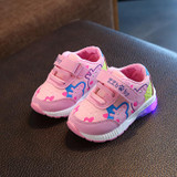 2018 Cartoon LED lighted children sneakers Hook&amp;Loop baby girls boys shoes hot sales kids footwear glowing toddlers