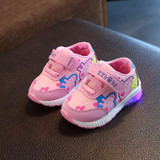 2018 Cartoon LED lighted children sneakers Hook&amp;Loop baby girls boys shoes hot sales kids footwear glowing toddlers