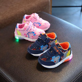 2018 Cartoon LED lighted children sneakers Hook&amp;Loop baby girls boys shoes hot sales kids footwear glowing toddlers