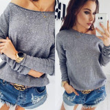 2018 Brand New Women Longsleeve Autumn Slim Knitted Sweater Tops Bling Outwear Coat Casual Tops