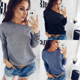 2018 Brand New Women Longsleeve Autumn Slim Knitted Sweater Tops Bling Outwear Coat Casual Tops