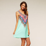 2018 Brand New Vestidos Vintage Print Women Dress O-neck Sleeveless Casual Dresses Boho Sexy Chiffon Beach Dress Summer Dress