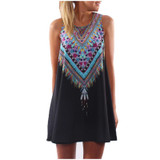 2018 Brand New Vestidos Vintage Print Women Dress O-neck Sleeveless Casual Dresses Boho Sexy Chiffon Beach Dress Summer Dress