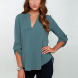 2018 Blusas Femininas New Women V Neck Solid White Chiffon Blouse Sexy lady Long Sleeve Blusa Fashion Blouses Shirt Black Tops