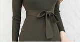 2018 Black Sexy With Sashes Knitted Dress Women Slim Casual Autumn Winter Long Sleeve High Waist Green Sweater Dresses Vestidos