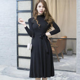 2018 Black Sexy With Sashes Knitted Dress Women Slim Casual Autumn Winter Long Sleeve High Waist Green Sweater Dresses Vestidos