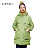 Elf SACK z winter 2016 fashion rib knitting with a hood slim waist long down coat female design