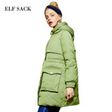 Elf SACK z winter 2016 fashion rib knitting with a hood slim waist long down coat female design