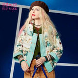 Elf SACK z sweet winter national trend vintage flower color block with a hood down coat female short design