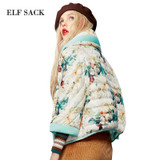 Elf SACK z sweet winter national trend vintage flower color block with a hood down coat female short design