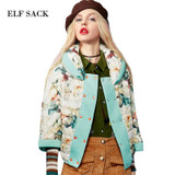 Elf SACK z sweet winter national trend vintage flower color block with a hood down coat female short design
