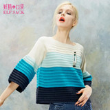 ELF SACK Women Winter Sweater Stripe Multicolour Pullovers Loose Flare Sleeve Sweet Girl's Tops Elegant Womens All-mach Sweaters
