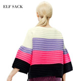 ELF SACK Women Winter Sweater Stripe Multicolour Pullovers Loose Flare Sleeve Sweet Girl's Tops Elegant Womens All-mach Sweaters