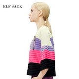 ELF SACK Women Winter Sweater Stripe Multicolour Pullovers Loose Flare Sleeve Sweet Girl's Tops Elegant Womens All-mach Sweaters