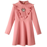 ELF SACK Women Winter New Pink Dress Ruffle Heart Appliques Long Sleeve Dresses Waisted Kawaii Long Sleeve Short Dresses