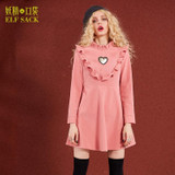 ELF SACK Women Winter New Pink Dress Ruffle Heart Appliques Long Sleeve Dresses Waisted Kawaii Long Sleeve Short Dresses