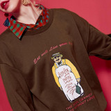 ELF SACK Women Fake Two Pieces Print Sweatshirts Womens Loose 2017 Autumn Pullovers Plaid Turn-down Collar Casual Sweatshirts