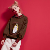 ELF SACK Women Fake Two Pieces Print Sweatshirts Womens Loose 2017 Autumn Pullovers Plaid Turn-down Collar Casual Sweatshirts