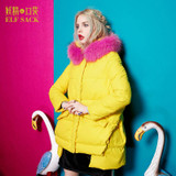 ELF SACK Winter Women Down Coats Plus Size low-high with a fur collar hood down coat medium-long female