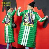 ELF SACK Winter Women Down Coats Fashion Letter Print Graffiti Long Outerwear Long-Sleeve Stripe Appliques Down Coats