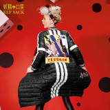 ELF SACK Winter Women Down Coats Fashion Letter Print Graffiti Long Outerwear Long-Sleeve Stripe Appliques Down Coats