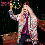 Elf SACK winter p female sweet patchwork print front fly loose down coat female long design