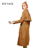 Elf SACK w lipstick autumn and winter street style outerwear PU patchwork design lacing long trench female