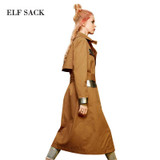 Elf SACK w lipstick autumn and winter street style outerwear PU patchwork design lacing long trench female