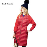 ELF SACK Solid Women Winter Patchwork Newest Stand Collar Slim Waist Down Coat Female Long Outerwear Down Coats Women Tops