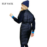 ELF SACK Solid Women Winter Patchwork Newest Stand Collar Slim Waist Down Coat Female Long Outerwear Down Coats Women Tops
