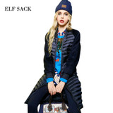 ELF SACK Solid Women Winter Patchwork Newest Stand Collar Slim Waist Down Coat Female Long Outerwear Down Coats Women Tops