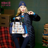 ELF SACK Solid Women Winter Patchwork Newest Stand Collar Slim Waist Down Coat Female Long Outerwear Down Coats Women Tops