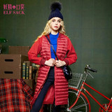 ELF SACK Solid Women Winter Patchwork Newest Stand Collar Slim Waist Down Coat Female Long Outerwear Down Coats Women Tops