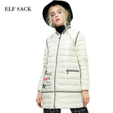Elf SACK box winter female brief hemming color block print down coat