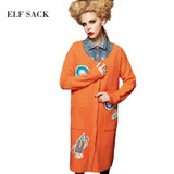 Elf SACK autumn sweet all-match fashion o-neck loose cardigan female medium-long