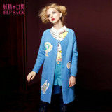 Elf SACK autumn sweet all-match fashion o-neck loose cardigan female medium-long