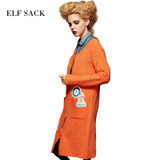 Elf SACK autumn sweet all-match fashion o-neck loose cardigan female medium-long