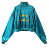 ELF SACK 2018 Spring Women Letter Embroidery Velvet Pullovers Womens Loose High Collar Cool Sweatshirts Girls Chic Tops