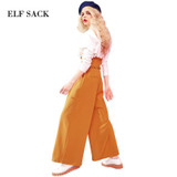 ELF SACK 2017 Women Spring Full Length Retro Wide leg pants Female Solid High Waist Strip Fashion Casual Trousers Free Shipping