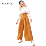 ELF SACK 2017 Women Spring Full Length Retro Wide leg pants Female Solid High Waist Strip Fashion Casual Trousers Free Shipping
