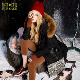 Elf SACK 2017 Winter vintage jacquard raccoon fur with a hood down coat female long design